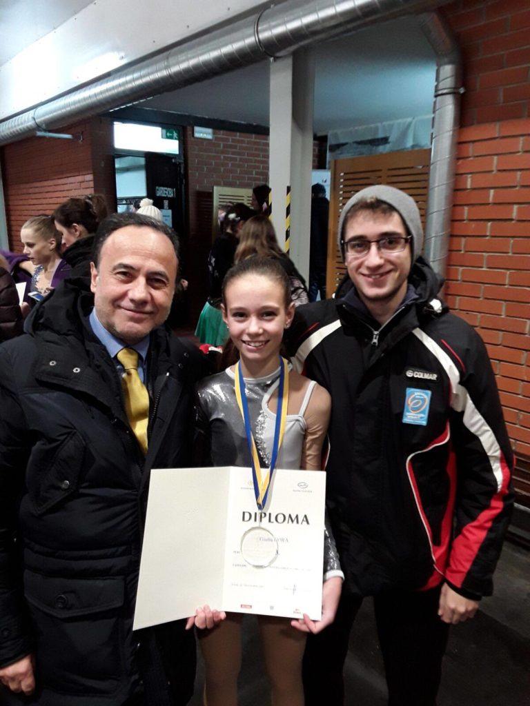 Giulia Corà alla Skate Celje con Antonio Panfili e Francesco Aceti