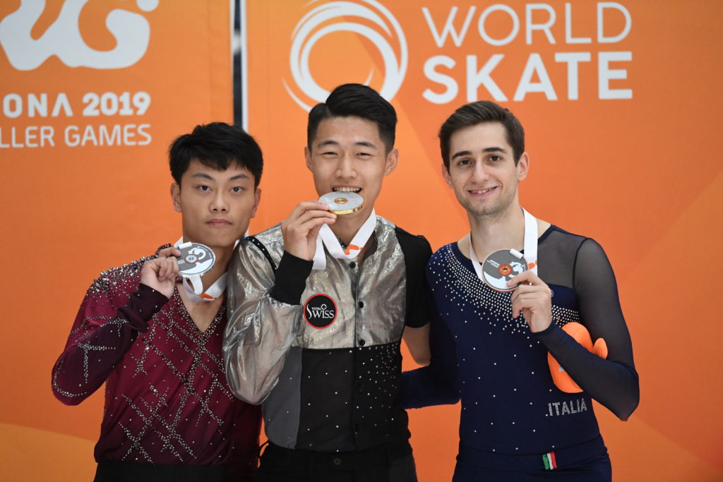 World Roller Games: Il podio - da sinistra Hung-Yu CHIEN, Yi-Fan CHEN, Antonio PANFILI